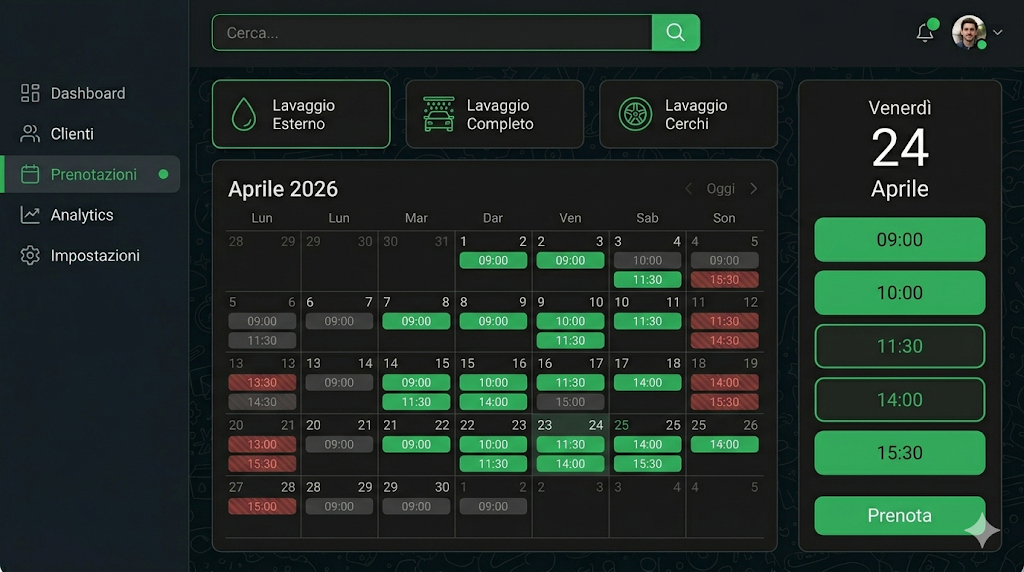 Demo calendario prenotazioni autolavaggio