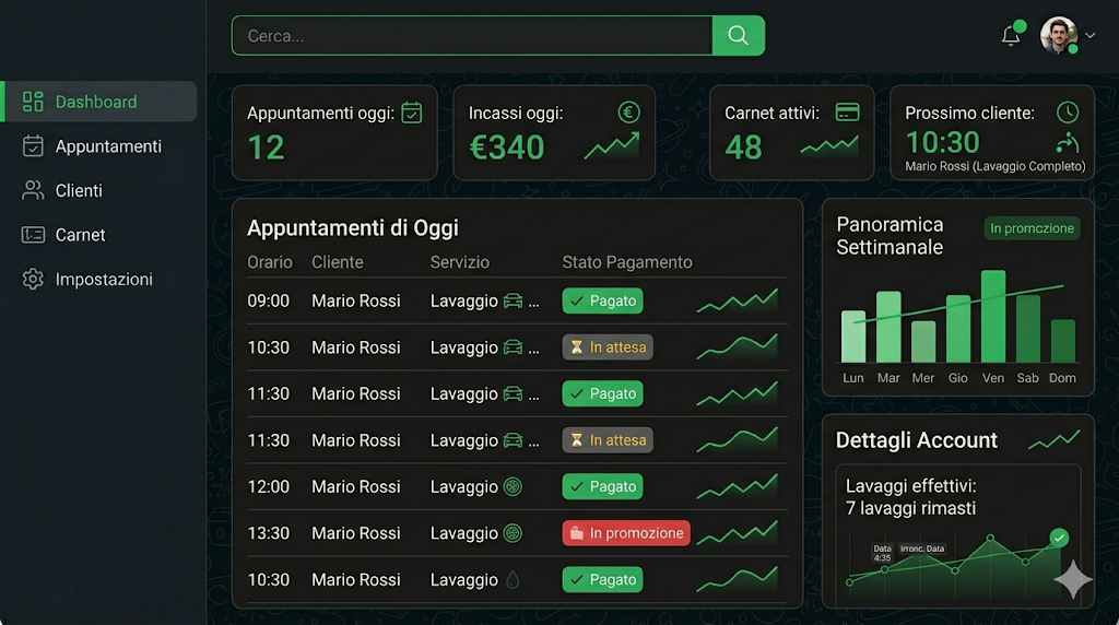 Demo pannello admin autolavaggio